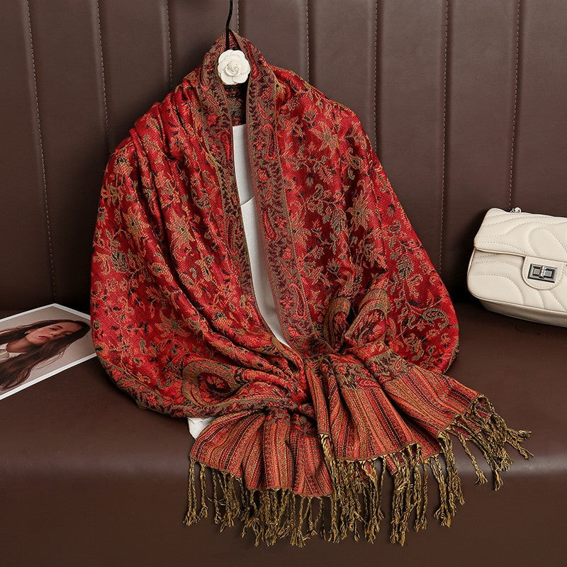 3-Pc Paisley Shawl Wrap Gift Set Elegant Pashmina Scarf Black Red Blue Women