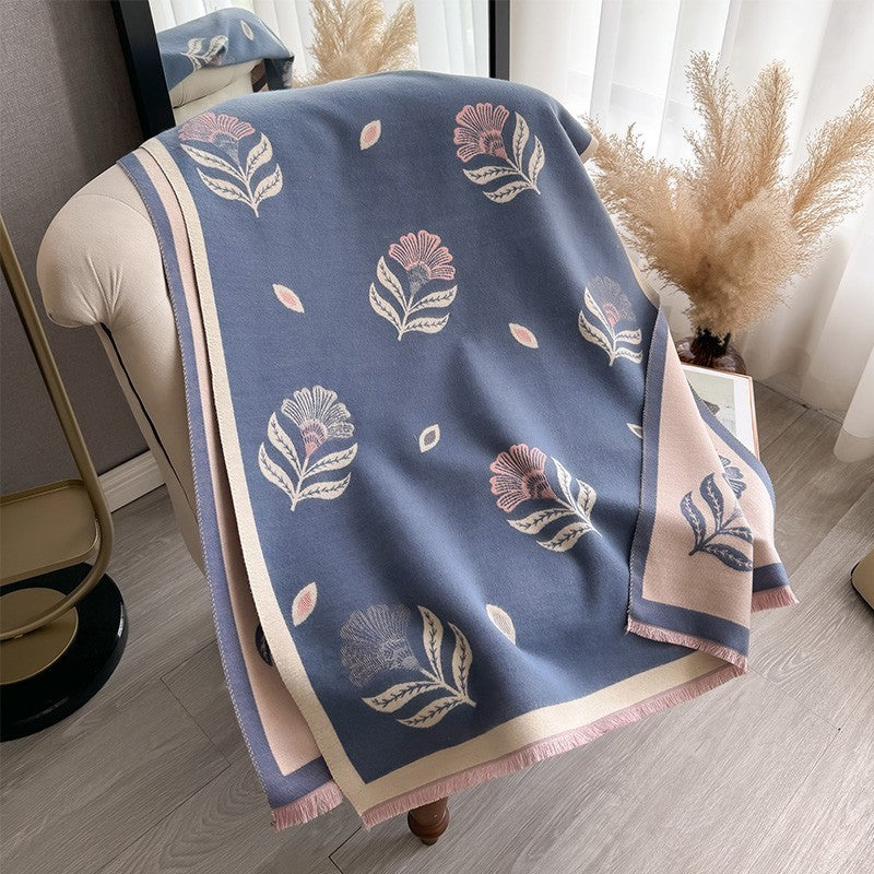 Oversized Cashmere Feel Scarf 73 x 26 Inch Leaf Print Warm Wrap Shawl