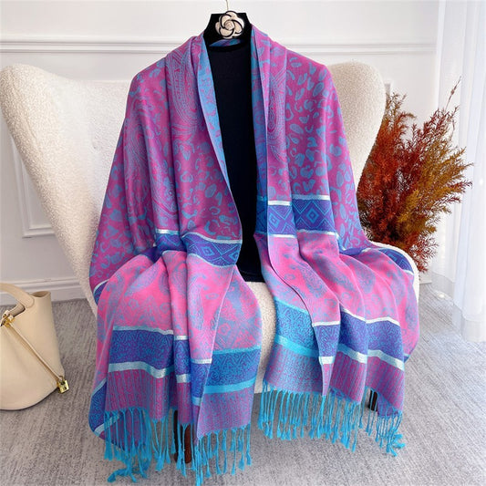 Pink Blue Paisley Leopard Pashmina Scarf 28 x 67 Inches Shawl Wrap