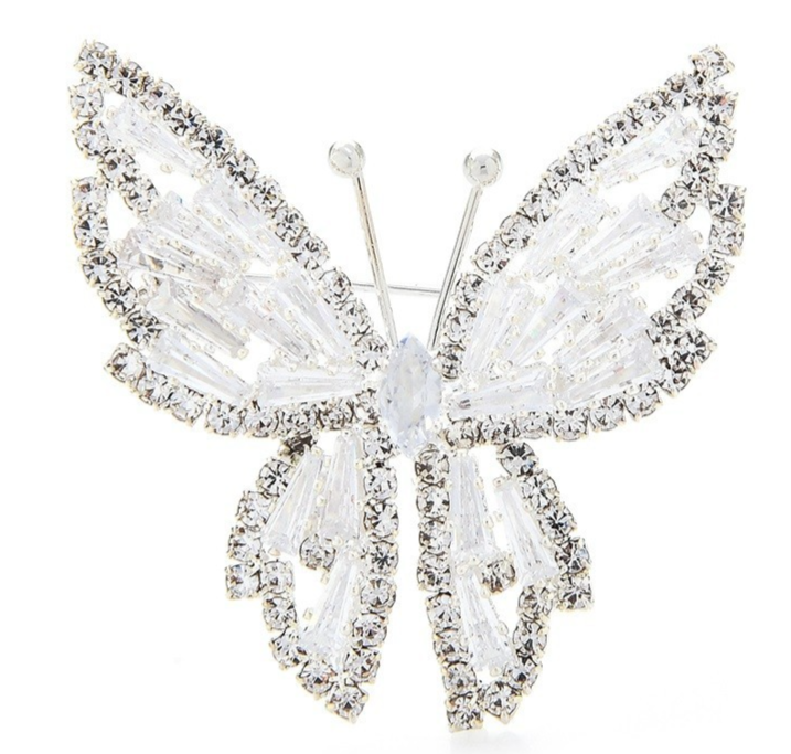 2pcs Sparkling Rhinestone Crystal Butterfly Brooches Pins Wedding Jewelry Gift