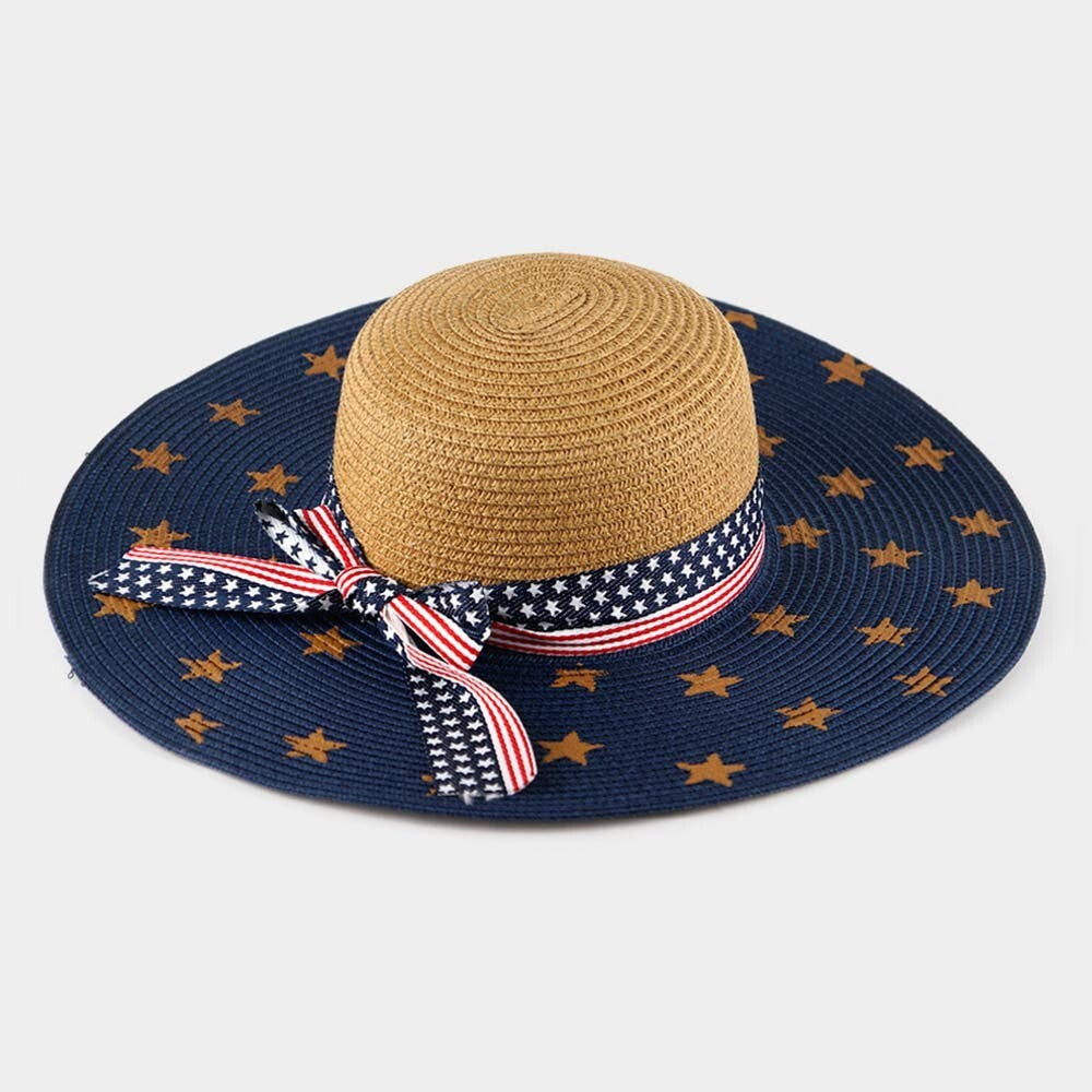 American Flag Bow Floppy Sun Hat Patriotic Outdoor Accessories for Women
