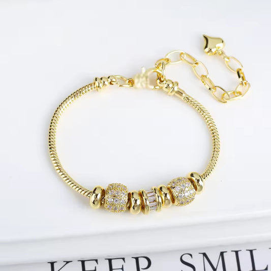 Women's Party Wear Gold Tone Pave CZ Stone Snake Chain Charm Bracelet Adjustable