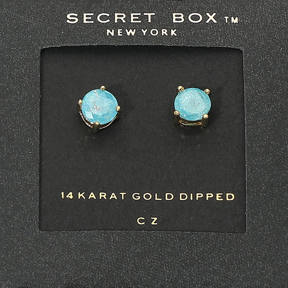 Chic Gold Bright Blue Crystal Square Stud Earrings Dainty Minimalist Jewelry Gif