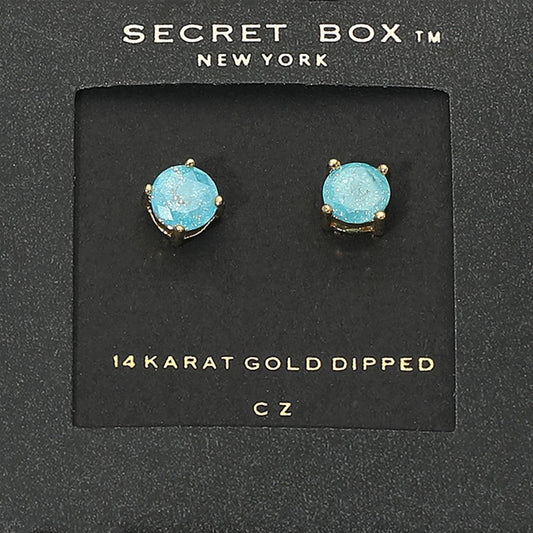 Chic Gold Bright Blue Crystal Square Stud Earrings Dainty Minimalist Jewelry Gif