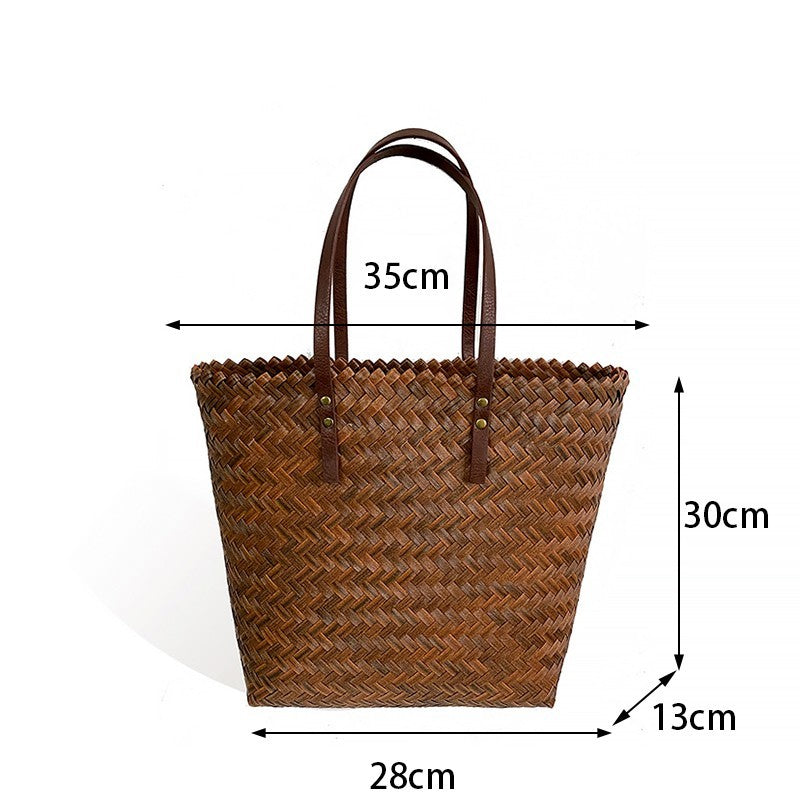 Handwoven Basket Weave Rattan Straw Tote Bag Large Capacity Brown Bags