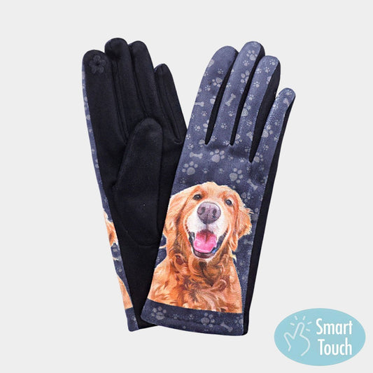Dog and Fun Paw Printed Smart Touch Gloves Women's One Size 100% Polyester Black