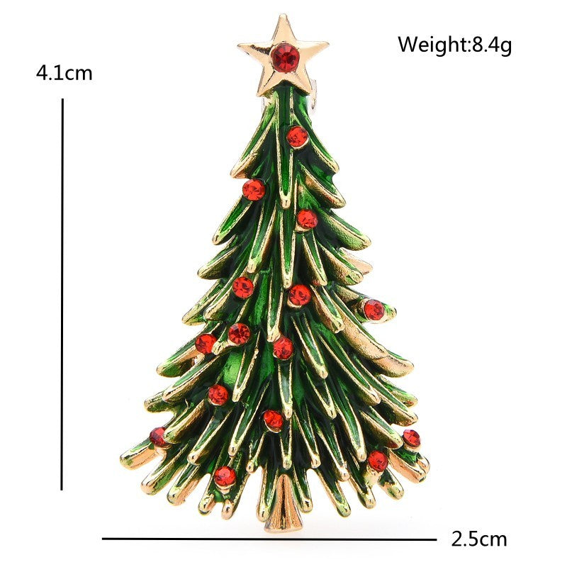 Gold Tone Christmas Tree Pin Brooch with Red Rhinestones Green Holiday Brooches