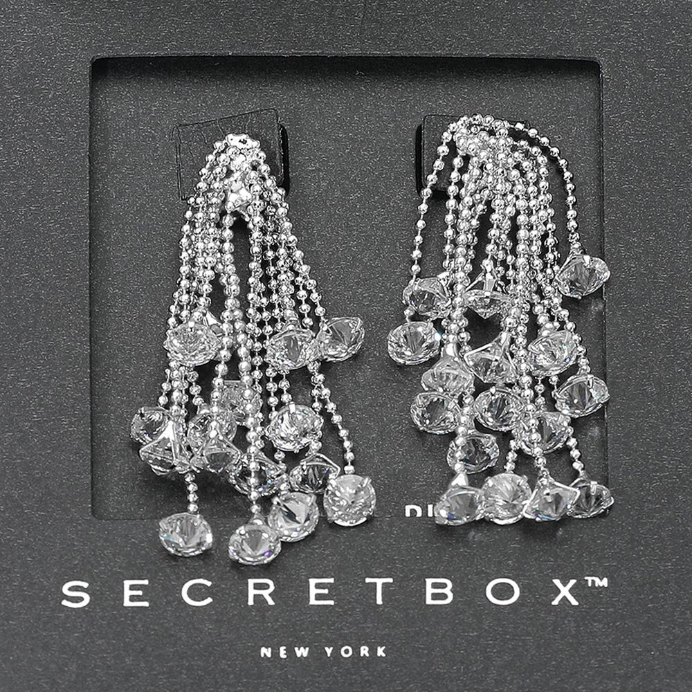 2Pcs Secretbox NY Long Crystal Tassel Earrings Set Gold & Silver Chandelier