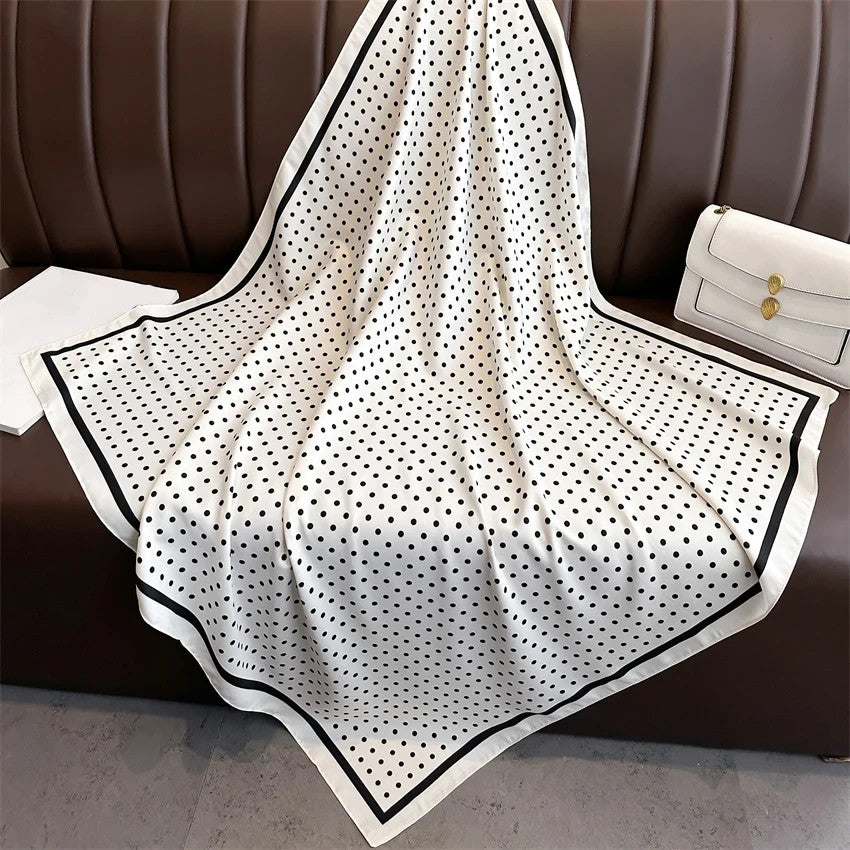 Women’s 35 Inch Silky Feel Square Polka Dot Scarf  Print  Wrap Black & White
