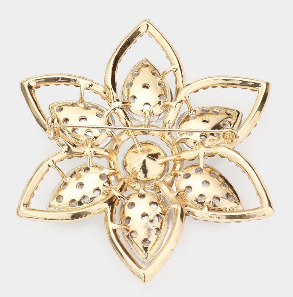 Pink Rhinestone Crystal Flower Brooch Pin - Elegant Floral Statement Jewelry