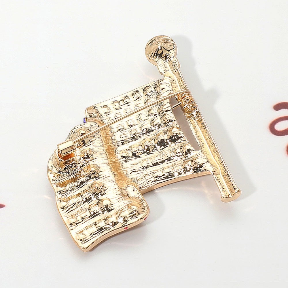 2pcs American Flag Waving Patriotic Crystal Rhinestone Brooch Pin Gold Set