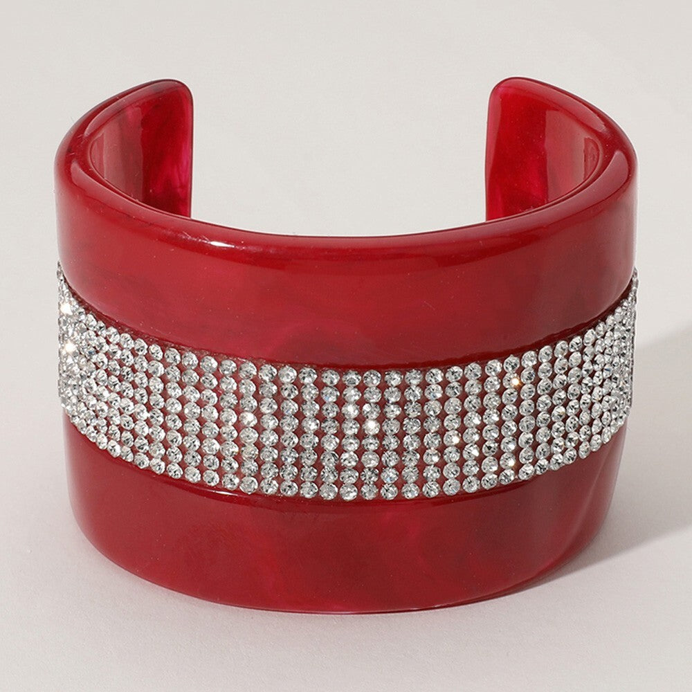 Crystal Embellished Acetate Cuff Bracelet Bold Statement Fashion Jewelry