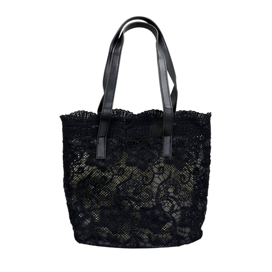 Flower Lace Shoulder Bag Black Elegant Fabric Purse for Women