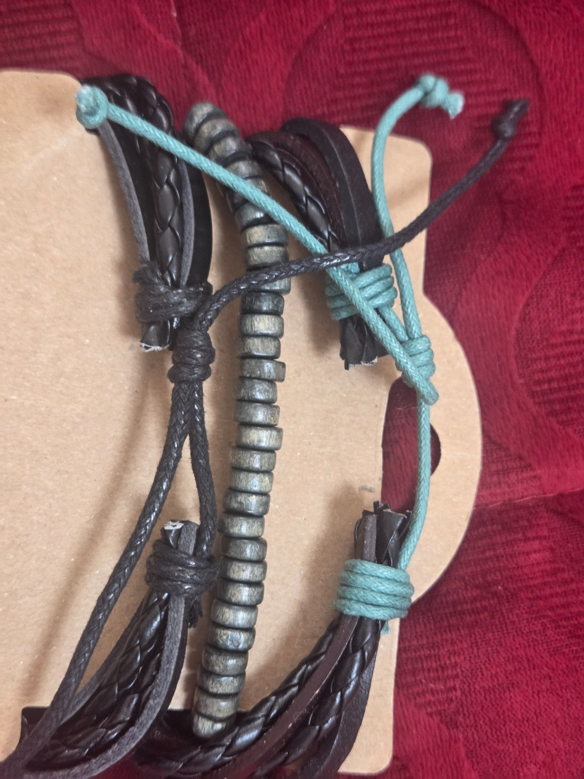 Men's Bohemian Multi-Layer Leather Wrap Bracelet Set Wood Beads Leaf Charm Adjus