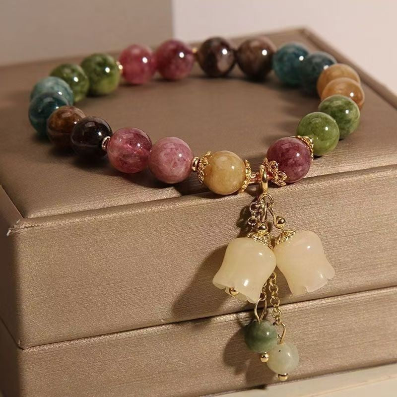 Special Order  PC Adjustable Colorful Gemstone Beaded Bracelet Flower Charm
