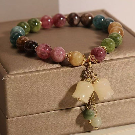 Special Order  PC Adjustable Colorful Gemstone Beaded Bracelet Flower Charm