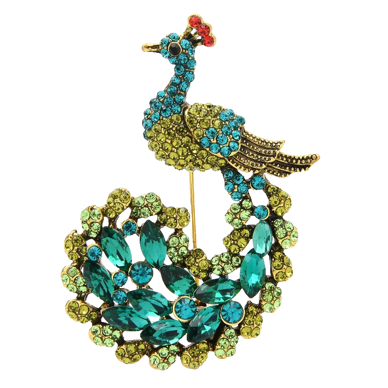 2pcs Peacock Brooch Crystal Rhinestone Bird Pin Vintage Style Jewelry Gift