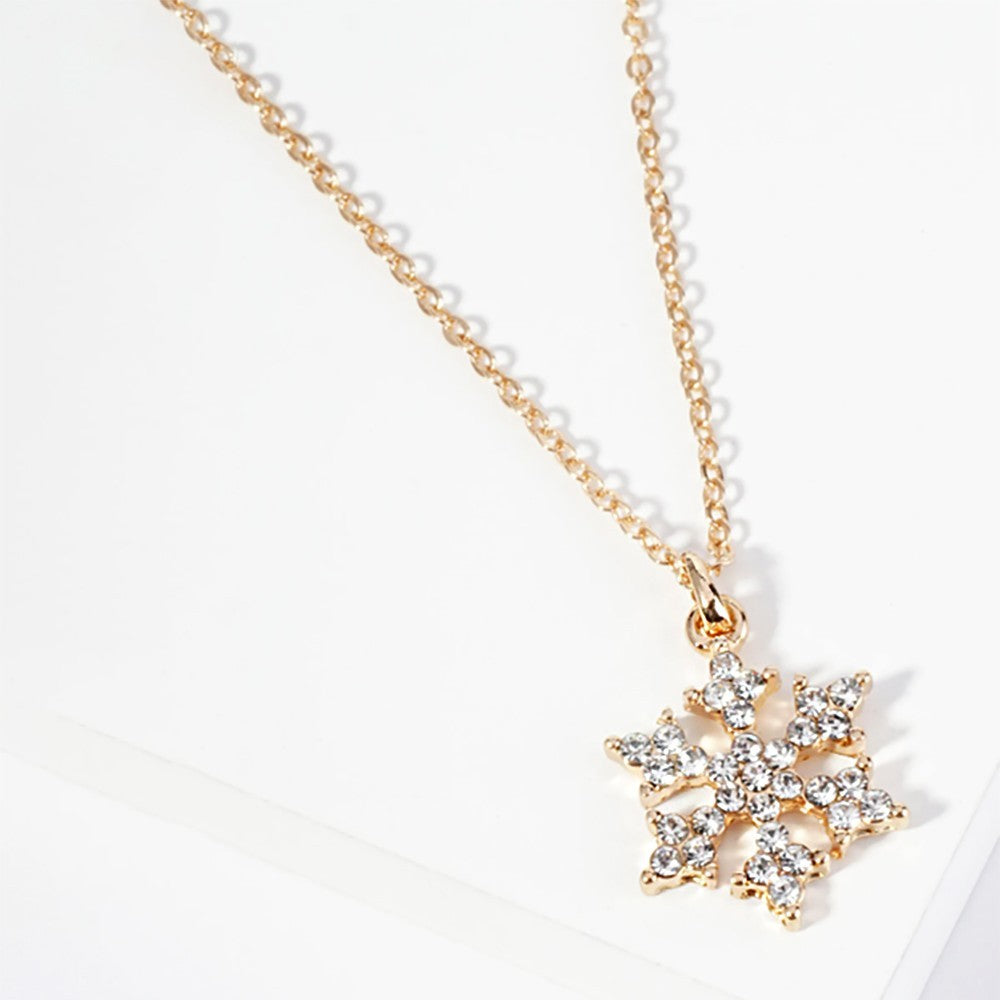 3pcs Snowflake Pendant Necklace Gold Tone Rhinestone Winter Holiday Gift Jewelry