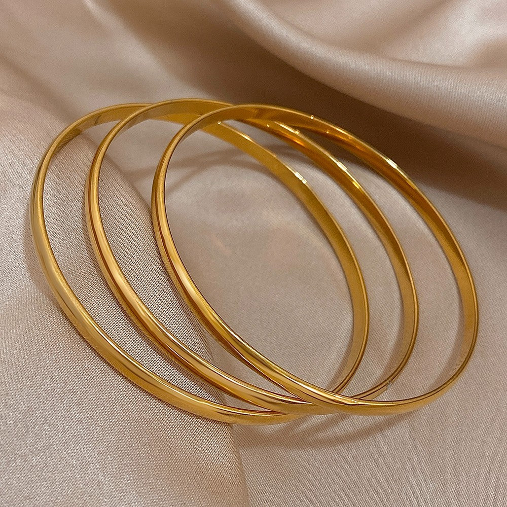 Unisex 3 Pack Stainless Steel Bangle Bracelets Fashion Jewelry Set Gold Tone