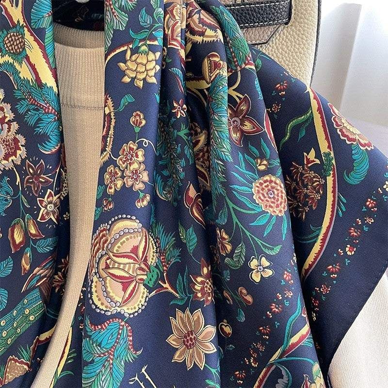Women Floral Silk Feel Scarf Square 35" Large Satin Head Neck Wrap Multicolor