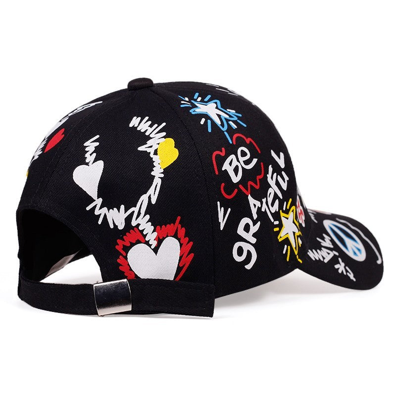 2pcs Graffiti Print Baseball Cap Be Yourself Inspirational Snapback Hat Set