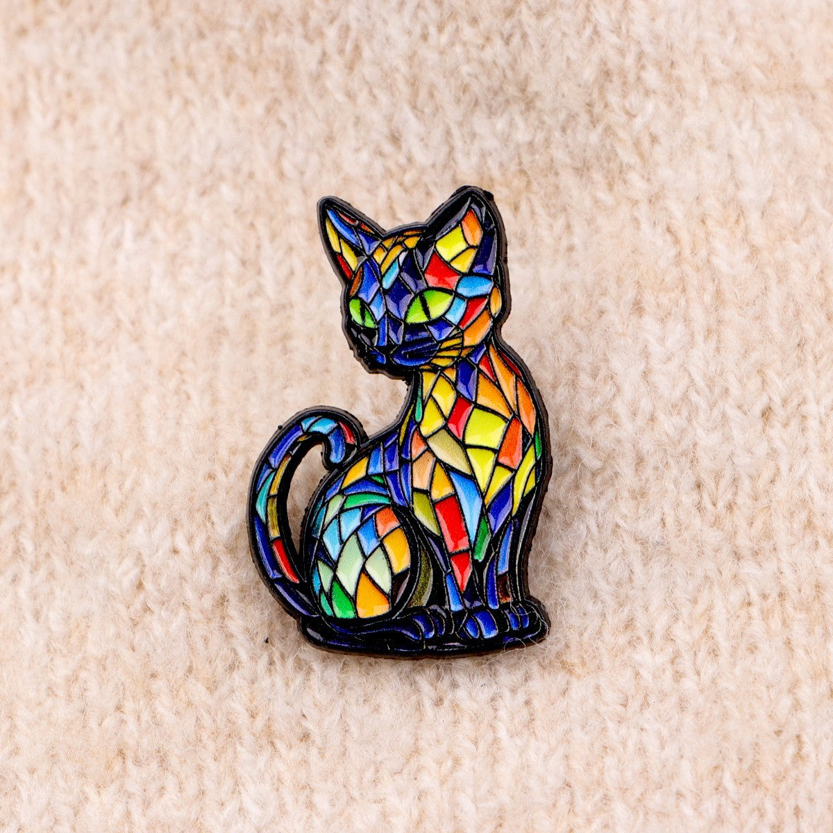 2PCS Colorful Stained Glass Style Cat Enamel Pin Set Brooch Bag Jacket Badge