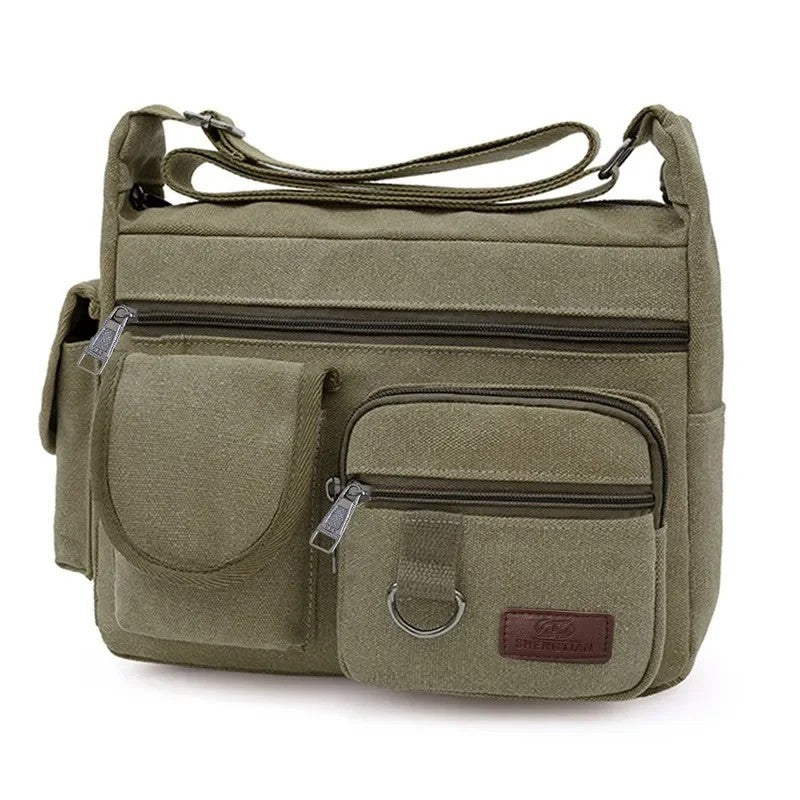 Vintage Canvas Crossbody Bag, Unisex Messenger Shoulder Bag Multi-Pocket Travel