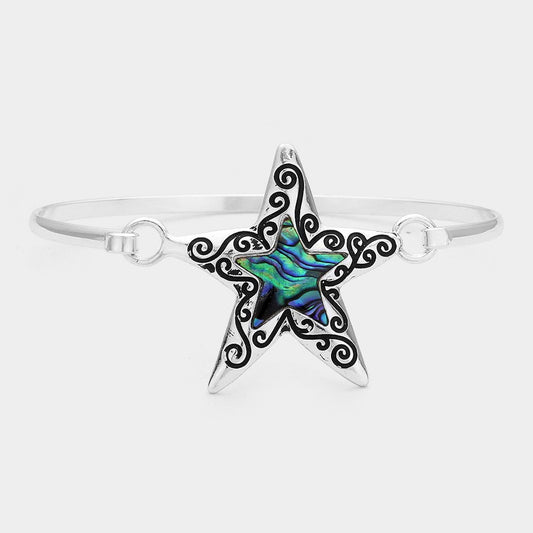 Antique Metal Abalone Starfish Bangle Bracelet Beach Inspired Nautical Jewelry