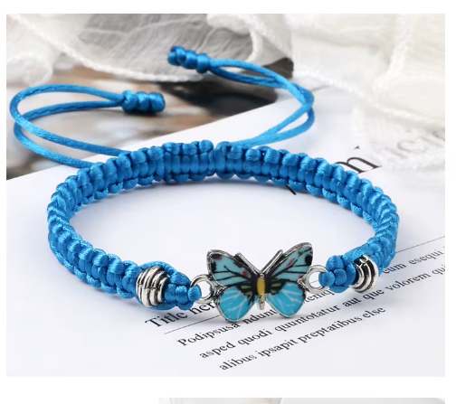 Butterfly Bracelet Set of 3 Braided Cord Black Blue Brown Unisex Bracelet Gifts