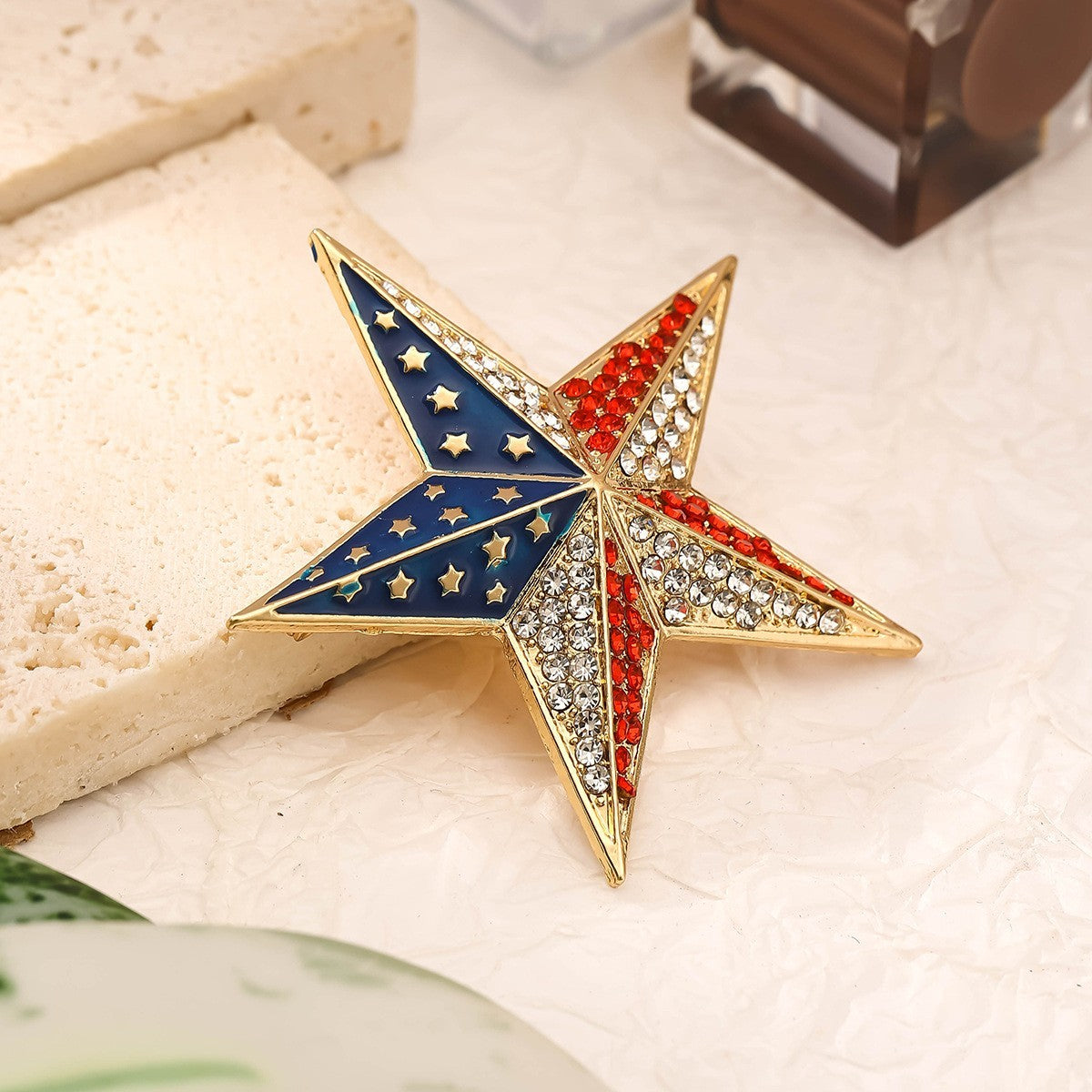 2pcs American Flag Star Brooch Pin Patriotic Rhinestone Crystal Jewelry Gift