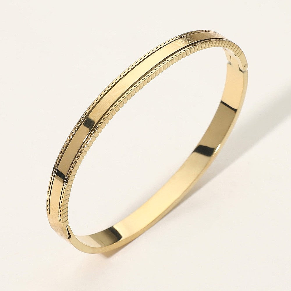 Gold Beaded Edge Hinged Bangle Bracelet Minimalist Stackable Fashion Jewelry