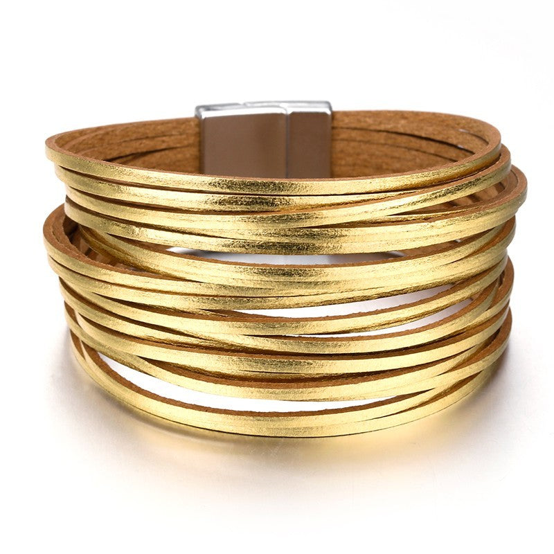 2pcs Gold Silver Multi-Layer Magnetic Clasp Bracelet Set
