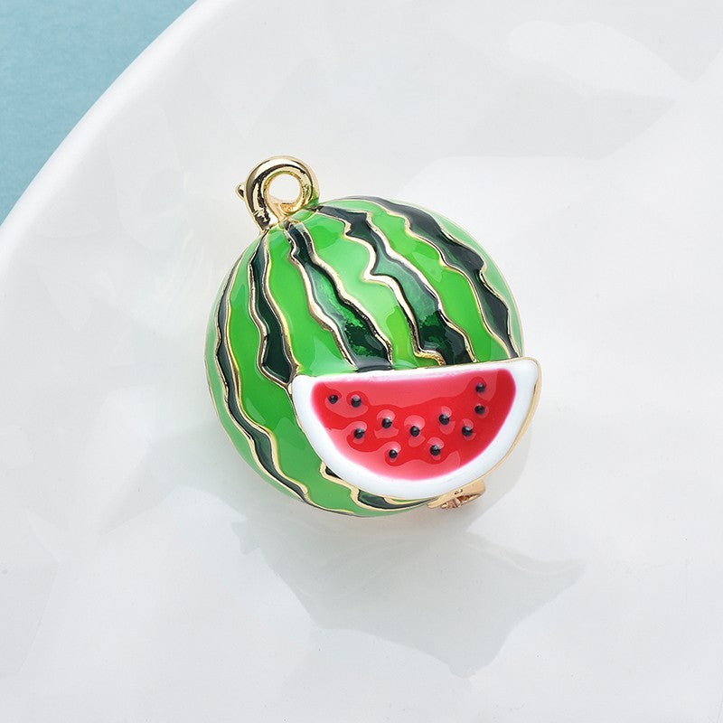 3pcs Sparkling Fruit Brooch Set Crystal Apple Strawberry Watermelon Pins