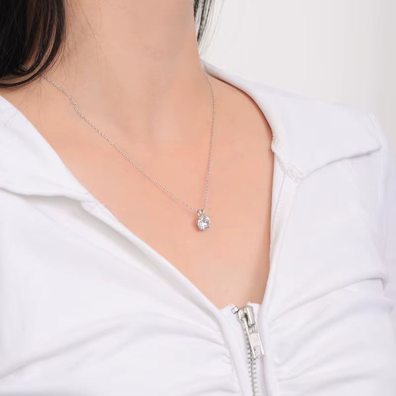 1ct Moissanite Solitaire Pendant Necklace 925 Sterling Silver 4-Prong