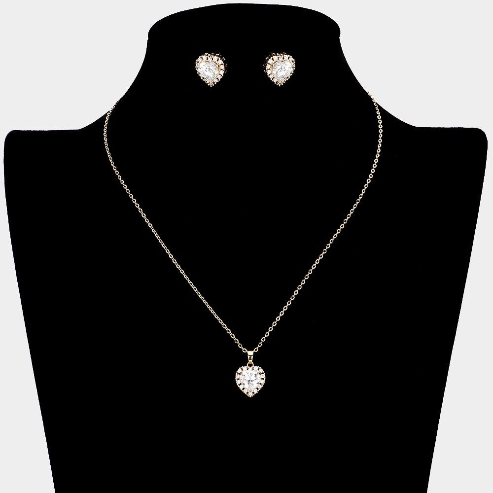 CZ Heart Pendant Necklace 16-inch Gold Plated Chain Women’s Jewelry Gift