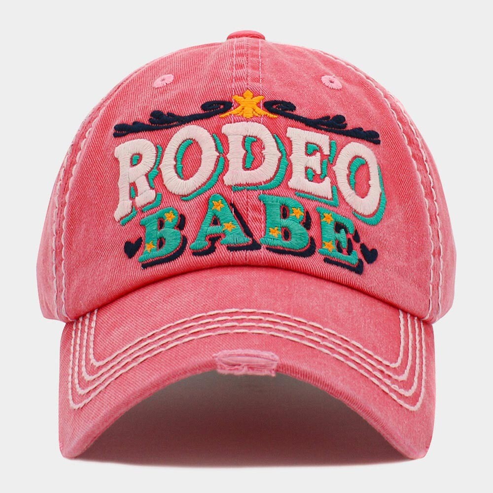 RODEO BABE Vintage Distressed Baseball Cap Pink Adjustable Cowgirl Hat