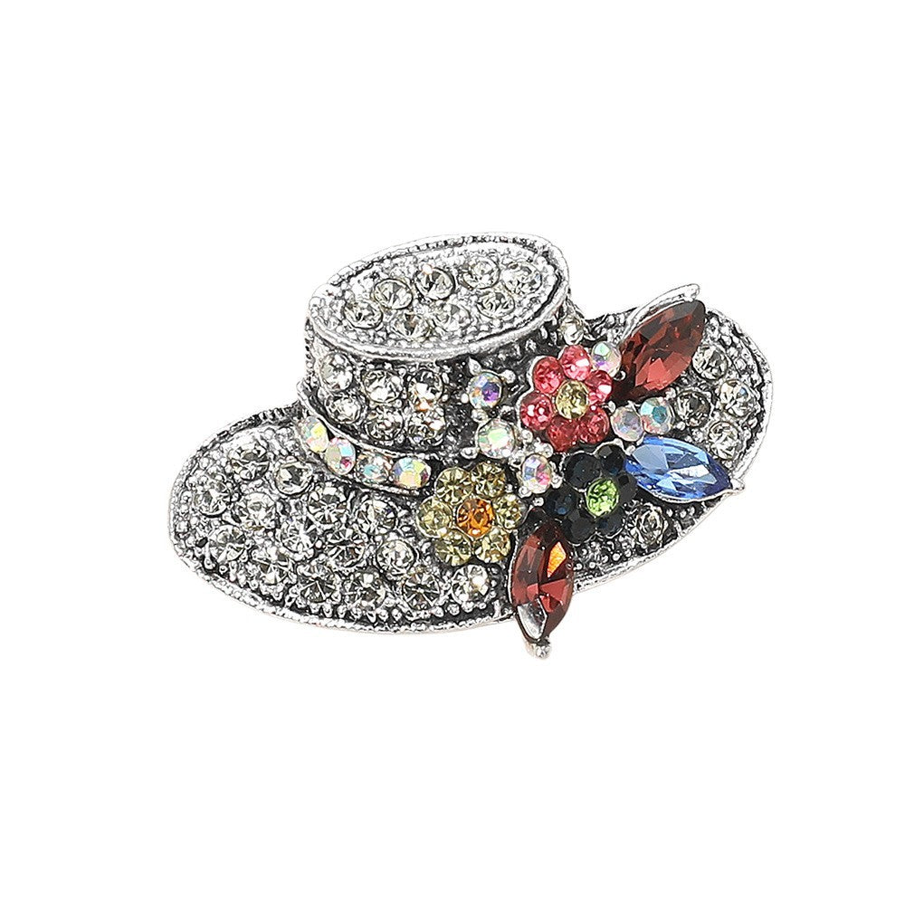 2PC Lot Multi-Color Crystal Floral Hat Brooch Pin & Pendant Gift