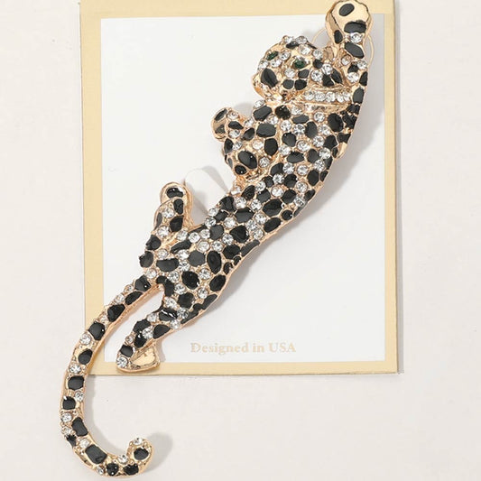 2pcs Sparkling Rhinestone Panther Leopard Animal Brooch Pin Gold Silver Tone