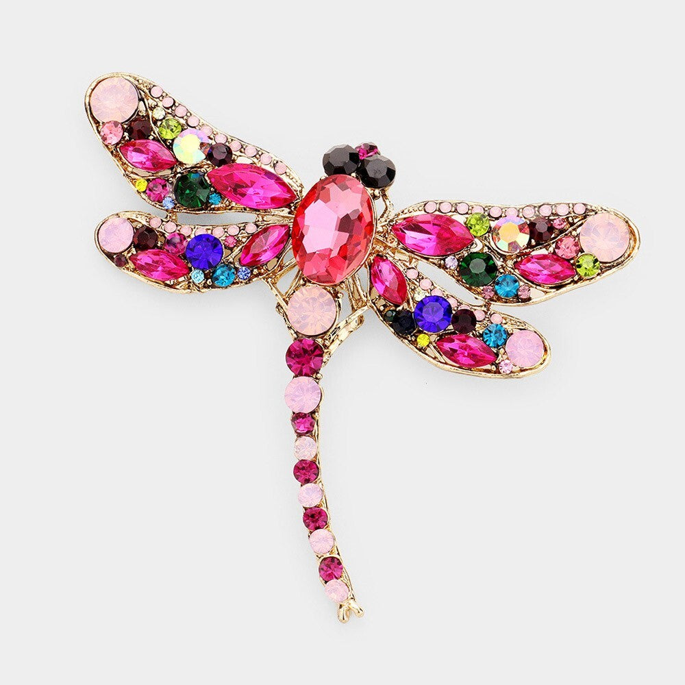 Pink Crystal Rhinestone Dragonfly Brooch Pin Insect Jewelry Gift for Women