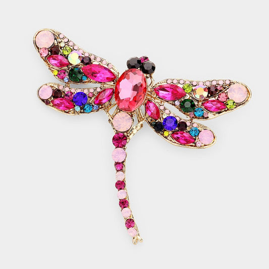 Pink Crystal Rhinestone Dragonfly Brooch Pin Insect Jewelry Gift for Women