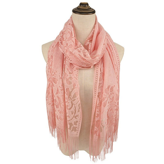 Women Floral Lace Tassel Shawl Wrap Sheer Evening Scarf Soft Lightweight Pashmin
