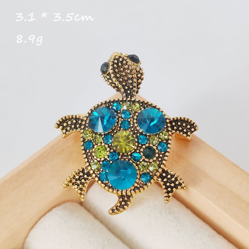 Small Turtle Rhinestone Brooch for Women Girls Colorful Blue Crystal Animal Pin