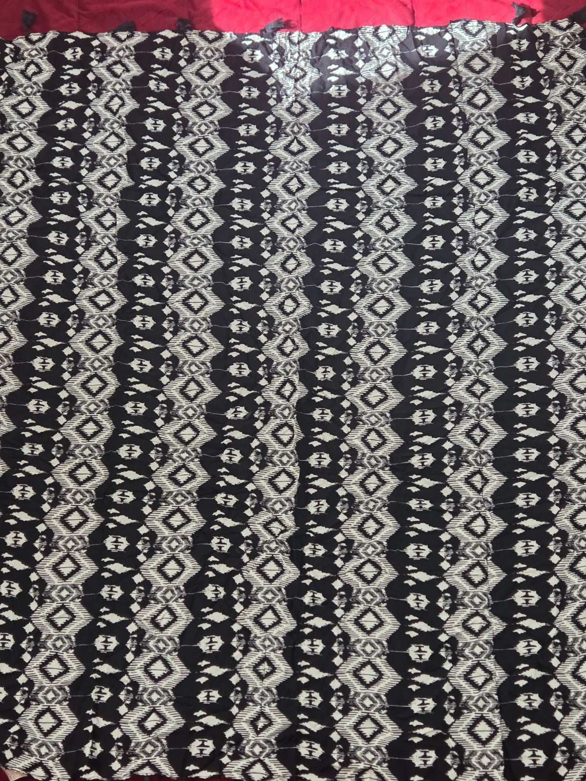 Ikat Geometric Tassel Scarf Wrap Shawl Black White Viscose Boho Festival New