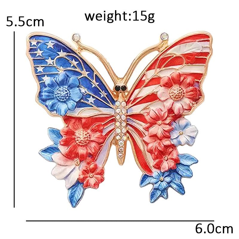 2 Pieces USA Flag Butterfly Brooch Patriotic Floral Enamel Pin Accessory