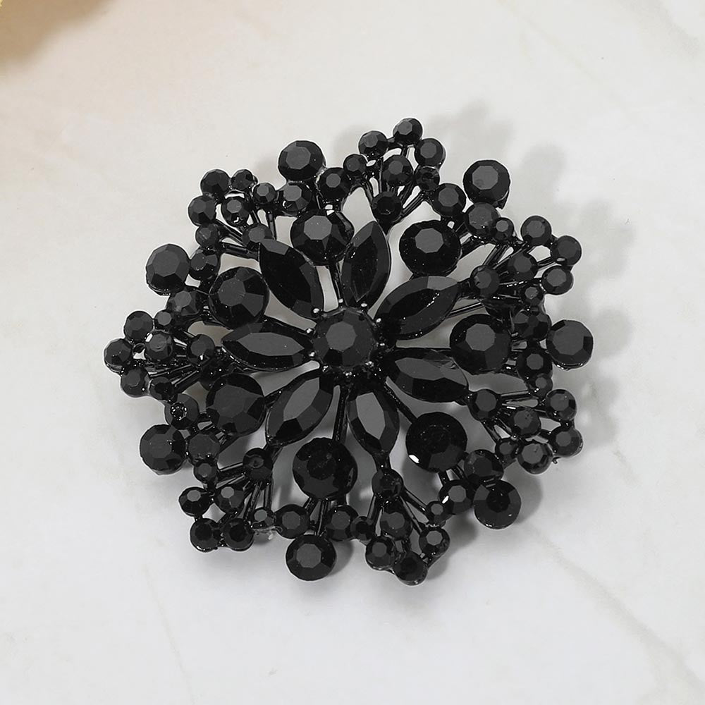 2pcs Vintage Crystal Flower Star Brooches Green Emerald & Jet Black