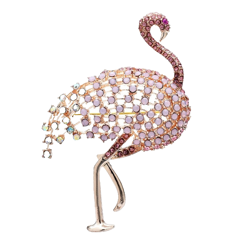 Pink Rhinestone Flamingo Brooch Pin Bird Animal Fashion Jewelry Crystal