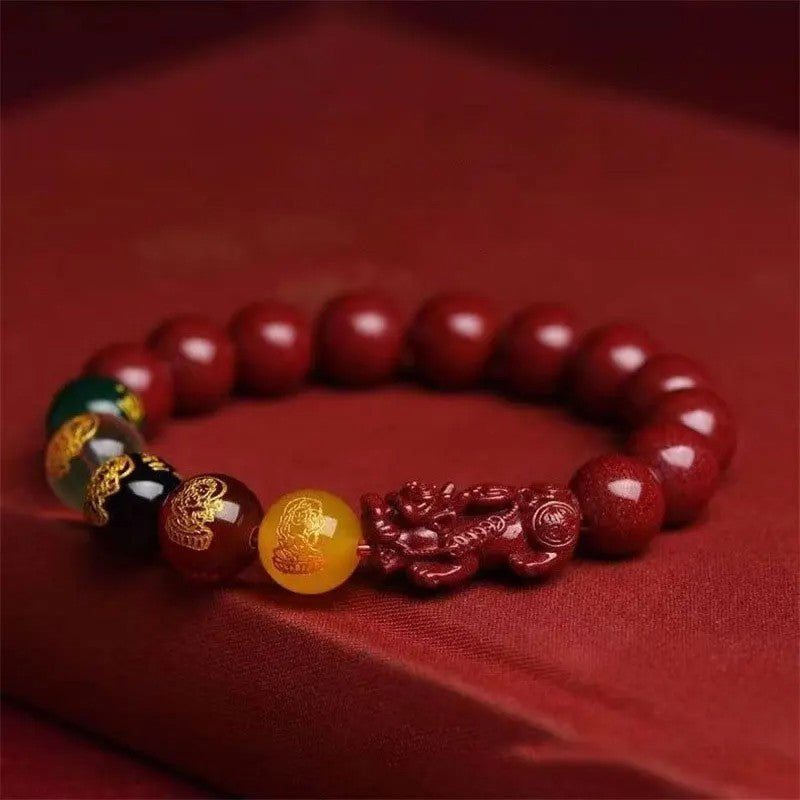Feng Shui Pixiu 10mm Cinnabar Beaded Bracelet Good Luck Chinese Bracelet Red