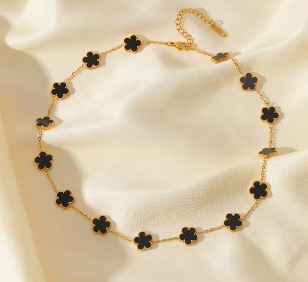 Black Clover Necklace Gold Plated Dainty Vintage Inspired Women's Jewelry