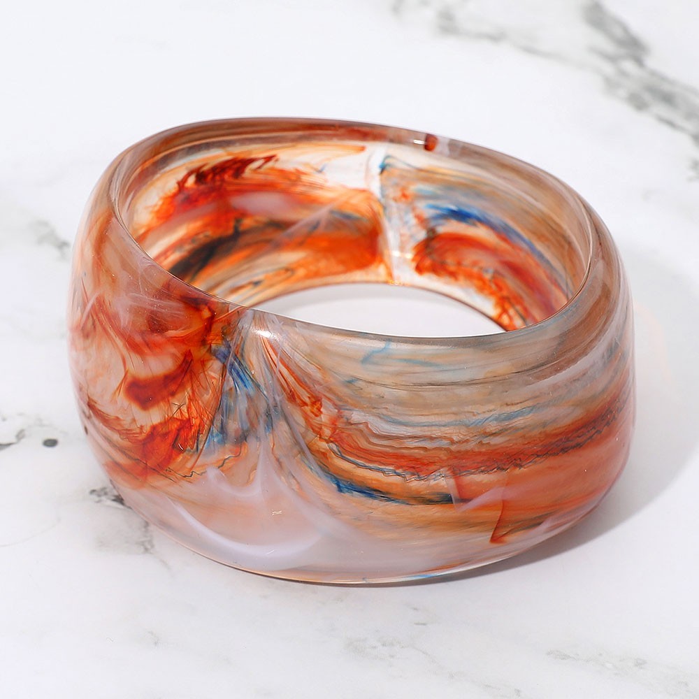 Women's Multi Smokey Wide Sculptural Marbled Resin Bangle Bracelet Slips On