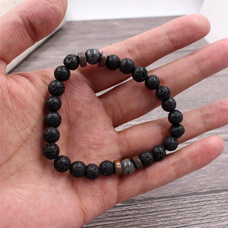 3PCS Men’s Natural Lava Rock Stone Bracelet Set Healing Chakra Beaded Stretch